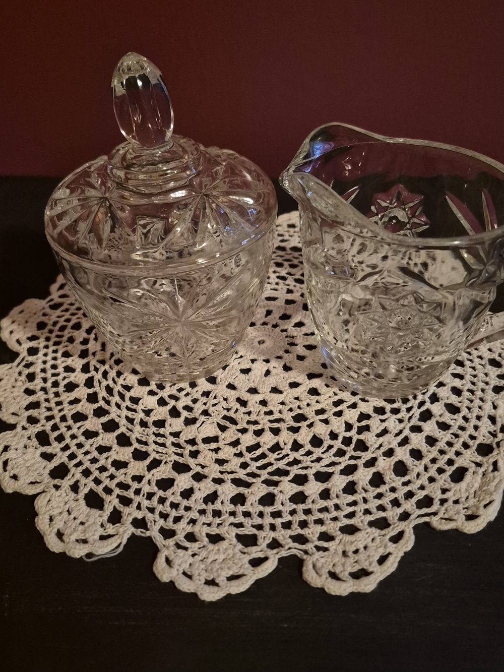 Vintage Pressed Glass Cream and Sugar Set